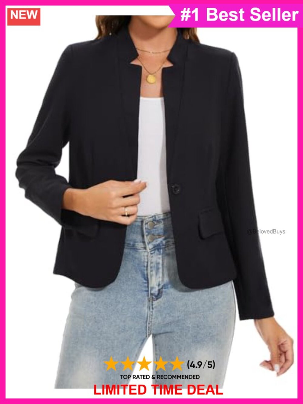 Notch Collar Long Sleeve Blazer Button Closure Flap Pockets Business Casual Work